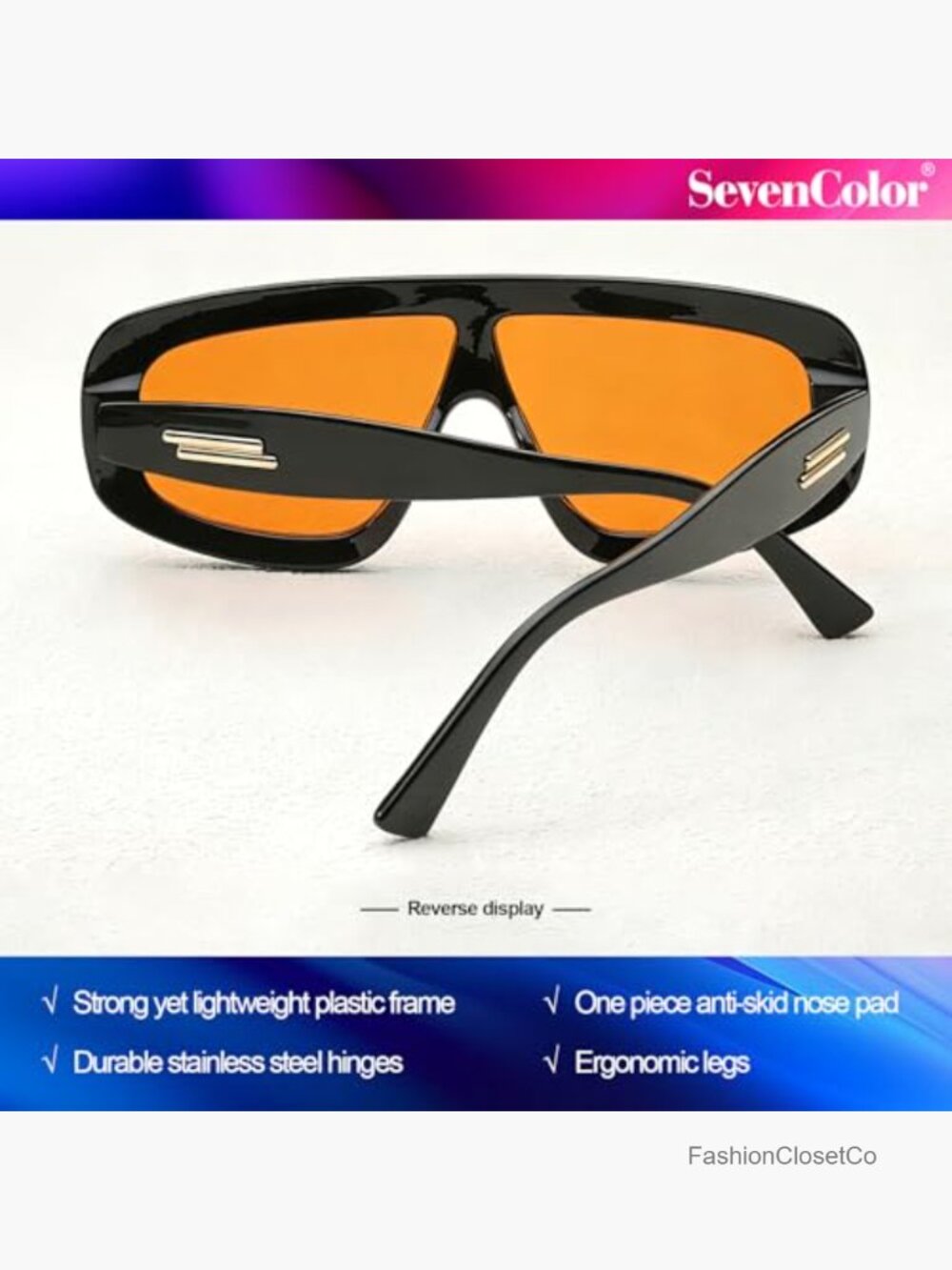 Trendy Oversized Shield Sunglasses UV400 Retro Square Unisex - Picture 4 of 7